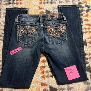 Miss Me Dark Blue Boot Cut Jeans with Colorful Embroidery